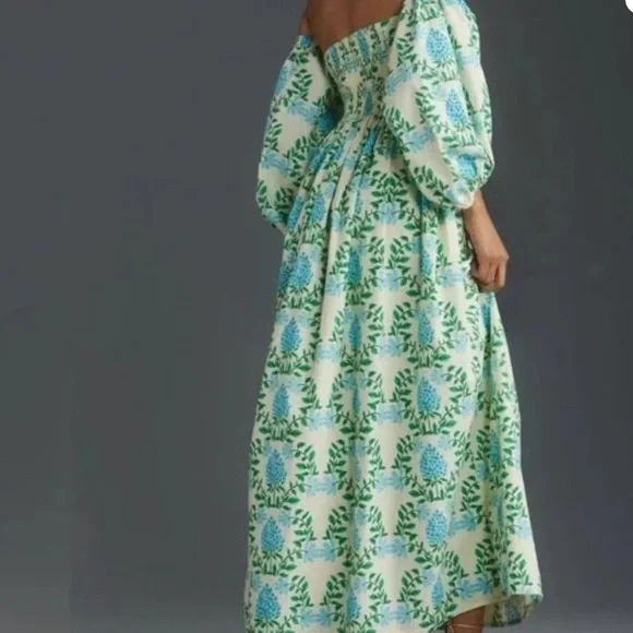 ANTHROPOLOGIE Off-Shoulder Hydrangea Maxi Dress- XXS - Picture 2 of 8